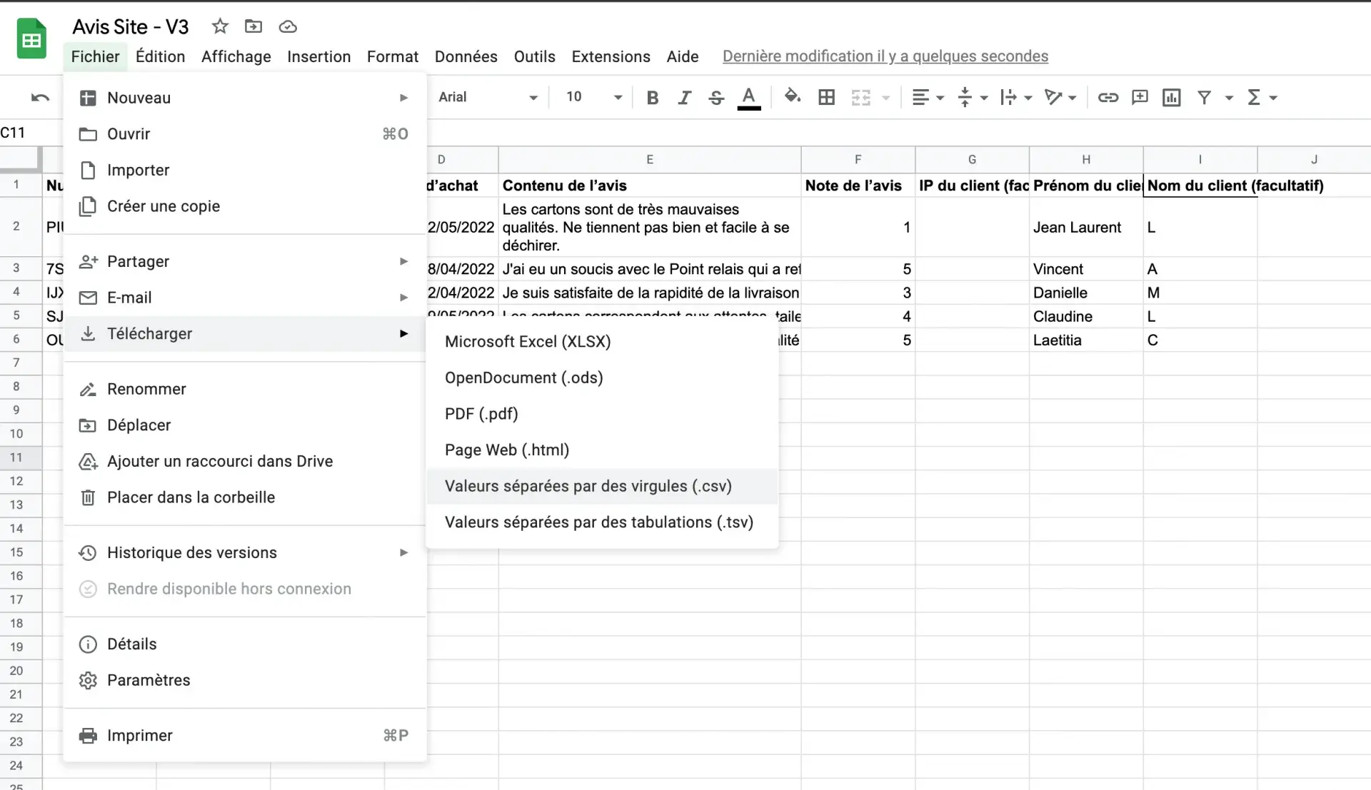 Exemple googlesheet csv