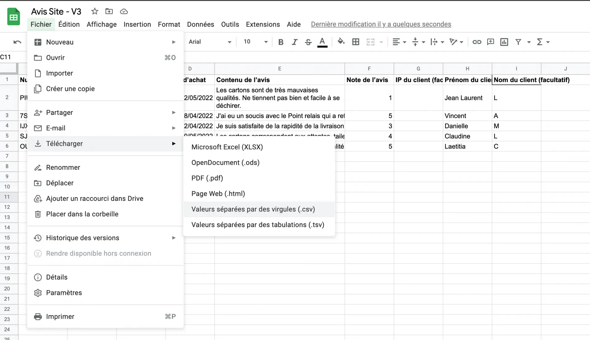 Exemple googlesheet csv